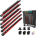 Reniteco 6-Piece Magnetic Socket Organizer and Screwdriver Organizer Set | 3-Piece 1/4", 3/8" & 1/2" Drive Socket Rails, 3-Piece Wrench Screwdriver Holder, Interchangeable Clips, Aluminum Alloy Rail