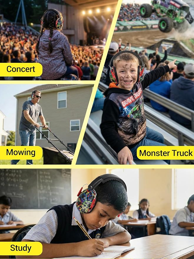 Dr.meter Kids Ear Protection for Monster Jam, 27.4dB Noise Cancelling Headphones for Kids Toddlers, Adjustable Ear Muffs for Adults Noise Reduction in Airplane, Fireworks, Concerts and Sports