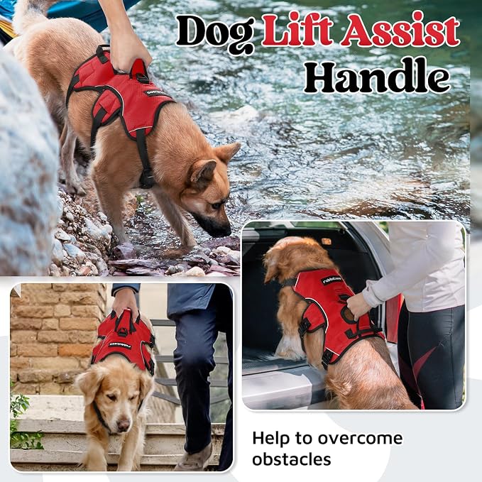 rabbitgoo Escape Proof Dog Harness for X-Large, No Pull with Lift Handle | No Escape, Full Soft Padded, Reflective Adjustable Vest, Leash Clip for Walking Hiking Training, Red, X-Large