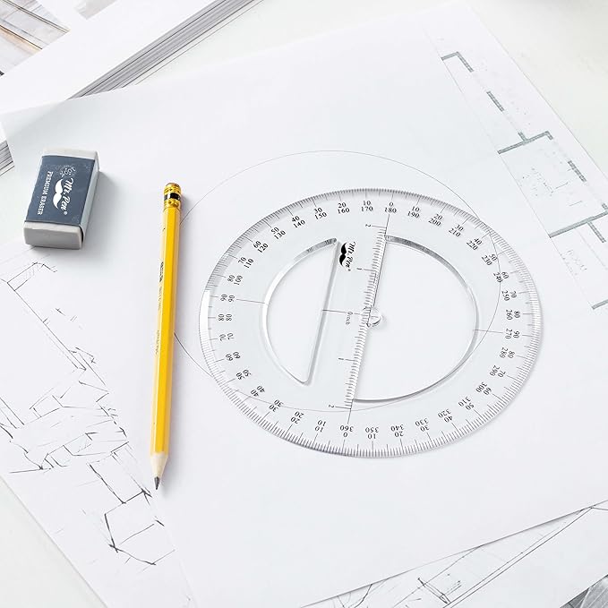 Mr. Pen- 360 Degree Protractor, 6 Inch, 2 Pack, Clear Full-Circle Protractors for Precise Angle Measurement, Ideal for Geometry, Math Class, Drafting, Engineering, and Technical Drawing