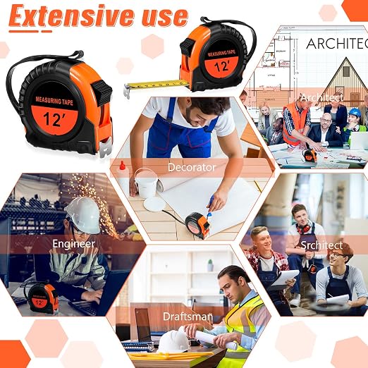 Copkim 50 Pieces Tape Measure Retractable and Easy Read with Fractions Marked Easy Read Basics Self Locking Measuring Tape Bulk for Engineer Contractors(12 Ft,Orange)