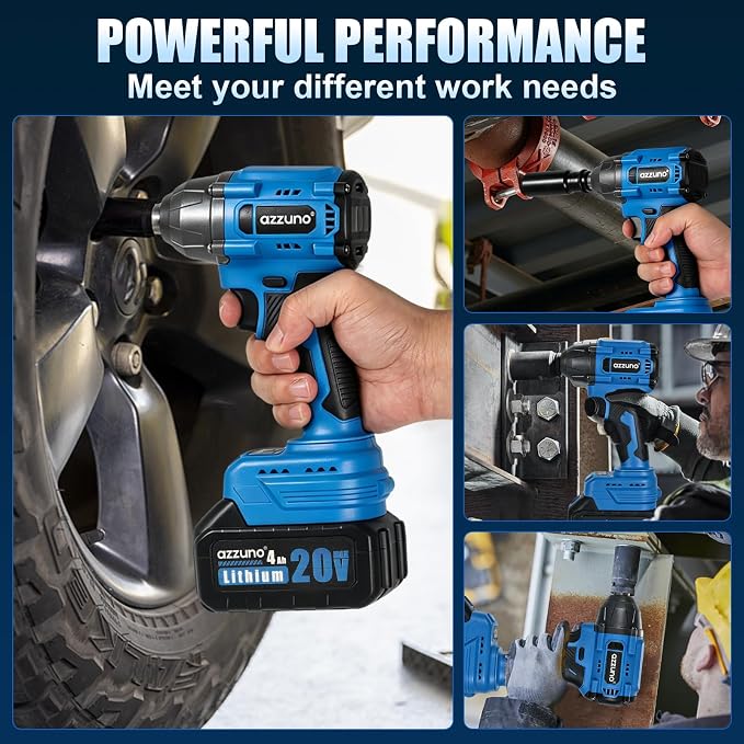 Impact Wrench, 1/2" Impact Gun,Power Impact Driver Torque 500N.m (369 Ft-lbs),20V Cordless Impact Wrench with 4.0Ah Battery,Charger, 25Pcs Bits & Sockets, Electric Impact Wrench for Home/Car