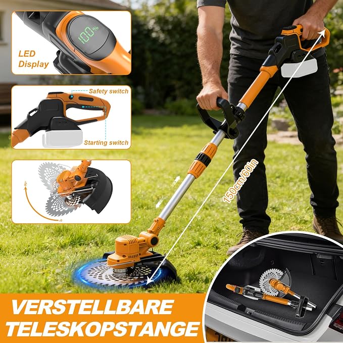 Weed Wacker Cordless for Dewalt 20V Battery, Weed Eater Battery Powered with 6 Types of Blades, Brushless Electric Weed Wacker, Brush Cutter for Lawn, Yard and Bush Trimming (No Battery)