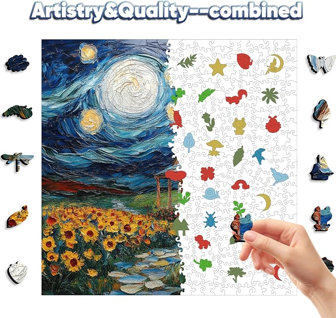Leodozzio Wooden Puzzles for Adults 500 Pieces, Starlight House Jigsaw Puzzles, 5MM Thick Unique Shaped Animal Wooden Puzzle, Perfect Choice for Gifts, Wall Art Room & Artistic Home Decor, 15.9"x15.9"