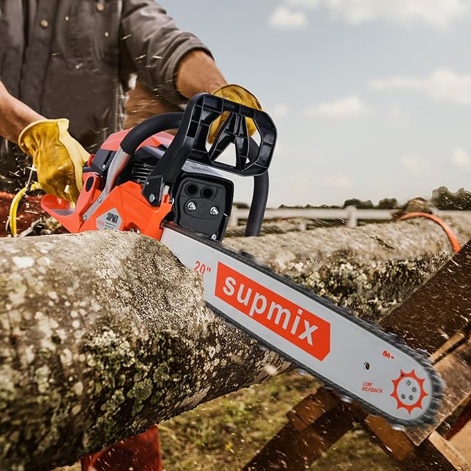 SUPMIXTOOLS 62cc Gas Chainsaw 20 Inch Gas Powered Chainsaws 2-Cycle Petrol Handheld Gasoline Chain Saw Power Saws for Cutting Wood Tree Trimming