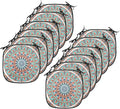 Lunarable Moroccan Chair Cushion Pads Set 12, Floral Geometry Complex Design Medallion Middle Ages Tribal Art, Anti-Slip Seat Padding for Kitchen & Patio, 16"x16", Turquoise Dark Blue