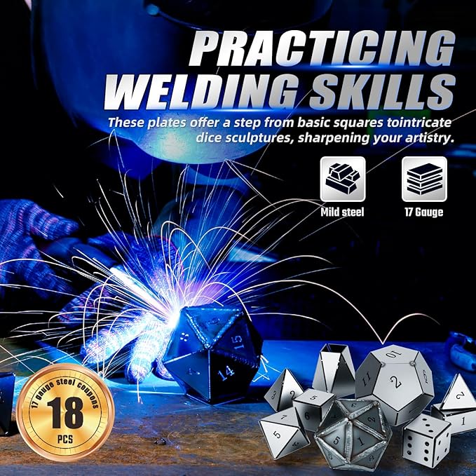 18 PCS Welding Coupons, Made of 17 Gauge Premium Mild Steel, Welding Dice for Beginner, Premium Welding Practice Kit, Welding Plate Kit for MIG, TIG Stick, Arc, Gas and Brazing