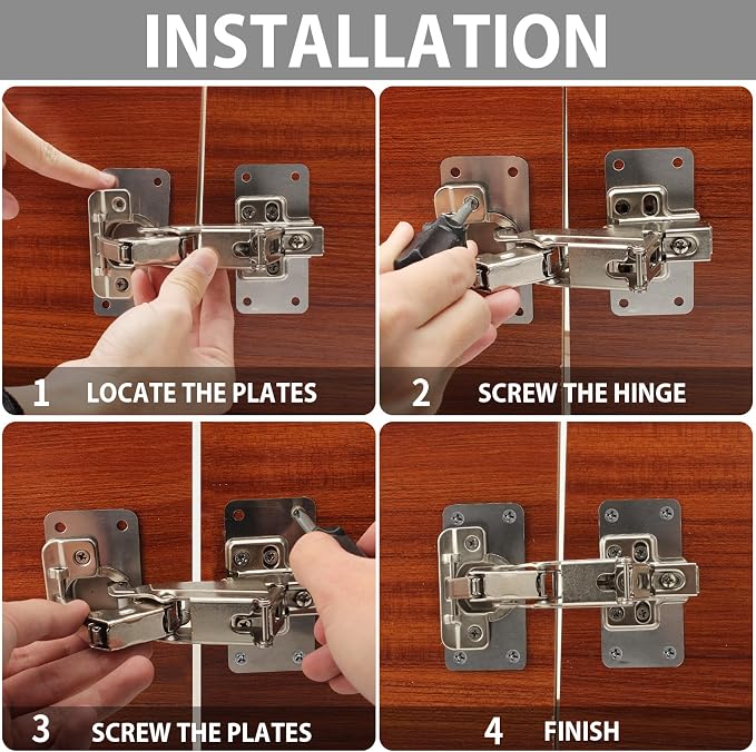 TamBee Cabinet Hinge Repair Plate Kit, Stainless Steel Fixing Plates for Cupboard Door Replacement Rust Resistant Easy to Install, 12 Pcs