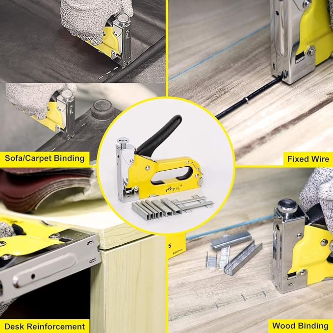 Upholstery Staple Gun, TOPEC 3 in 1 Heavy Duty Staple Guns/Home Use with 900 Staples - Manual Brad Nailer Power for Fixing, Material, Decoration, Carpentry, Furniture, Wood, DIY