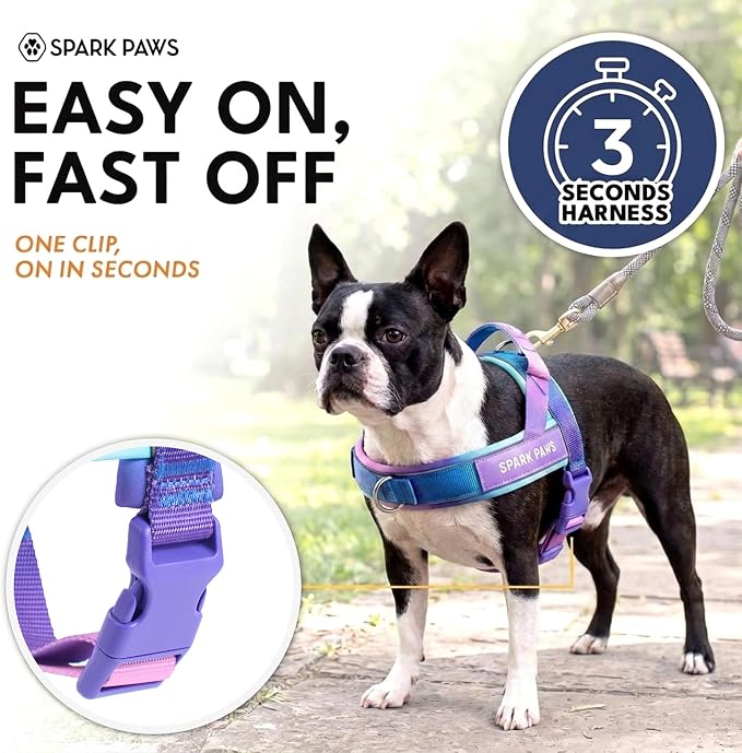 Spark Paws No Pull Front Clip Dog Harness - Easy On, Padded and Lightweight | Two Clips, On in Seconds, Chest Bearing, Australian Style, No Throat Pressure, for Small Medium and Large Breeds