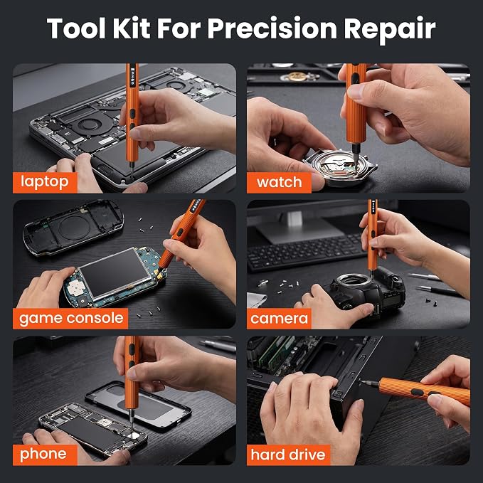 52-in-1 Electric Precision Screwdriver Set, Mini Electric screwdriver, 48 S2 Bits with ABS Magnetic Storage, for precision repair of watch, camera, Laptop, Gaming Consoles (Orange)