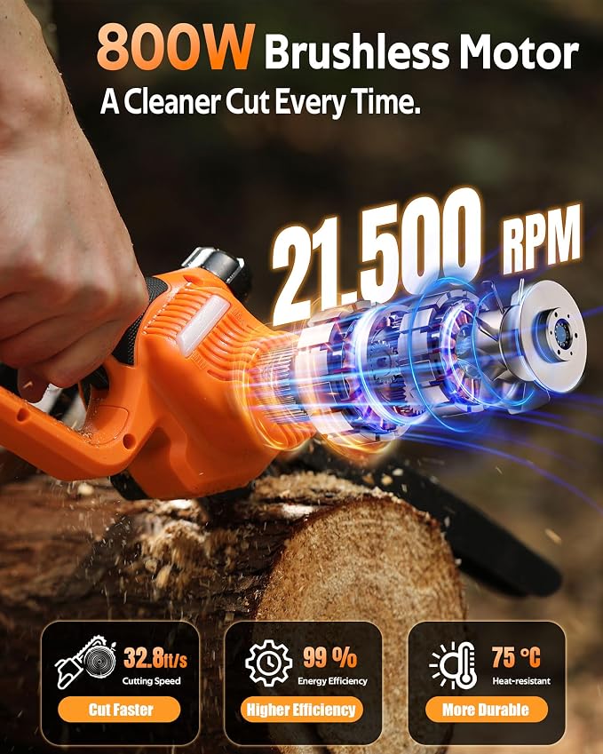 VOTREK® 6-Inch & 8-Inch Mini Chainsaw Cordless, 2 x 3.0Ah Batteries, Electric Chain Saw with 2 Chains, 2 Bars, Brushless Motor, Auto Oiler, Tool-Free Tensioner for Tree Trimming and Yard Cleanup