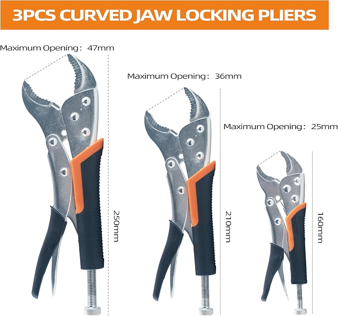 5-Piece Locking Pliers Set, 5", 7" & 10" Curved Jaw Adjustable Vise Grip Pliers and 7" & 9" Long Nose Welding Clamps for DIY Projects,Mechanic and Woodworking
