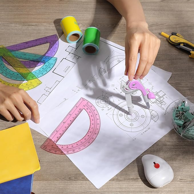 Chengu 12 Set Compass and Protractor Set, Operation Christmas Items Bulk Multicolor Compass Geometry Tool 6 Inch 180 Degree, Math Graphing Drawing Tools for Office and School Supplies