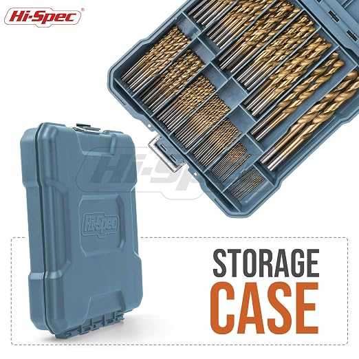 Hi-Spec Tools Drill Bit Set 99pc SAE HSS Steel for Drill Drivers - 1/16 to 3/8" Drill Bits for Metal, Plastics, Wood, Drywall - Complete Bits Sets with Storage Holder Case