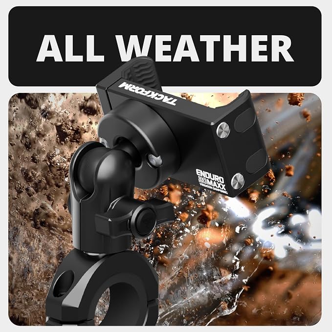 Tackform Black Motorcycle All Metal Phone Mount - Vibration Dampening 20MAXX Spring Cradle | Universal Clamp Fits 1-1/4" to 1-1/2" Handlebars | Compatible with iPhone, Galaxy, More | Short Reach