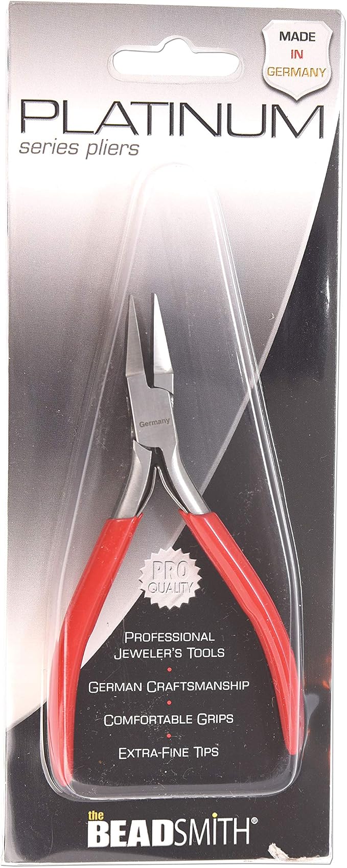 The Beadsmith Platinum Series German Flat Nose Pliers, 4.75 inches (120mm) with Polished Steel Head, red PVC Comfort Grip Handle and Double-Leaf Spring, Tool for Jewelry Making