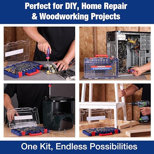 WORKPRO Drill Bit Set, 120-Pieces Impact Driver Bits Set and Screwdriver Bits Set for Screw Driving and Wood Metal Drilling with Storage Case, 1/4" Hex Shank