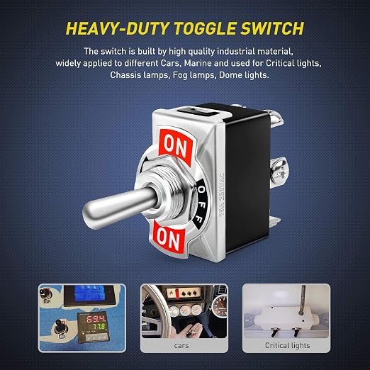 Nilight 5 Pack 6Pin Heavy Duty Rocker Toggle Switch 15A 250V 20A 125V DPDT 6 Pin ON/Off/ON Switch Metal Bat Waterproof Boot Cap Cover