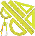 Zonon 1 Set Plastic Geometry Math Set 7 Pcs Includes 6'' / 4 '' Protractor, Drawing Compass, 45/60 Degree Triangle Rulers, 12'' / 6'' Math Ruler Transparent for Office Supplies(Yellow)