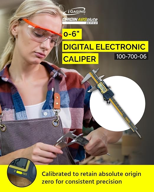 iGAGING Absolute Origin 0-6" Digital Caliper, IP54 Stainless Steel, SPC/USB Output Port, Inch & Metric Modes, Case, Manual