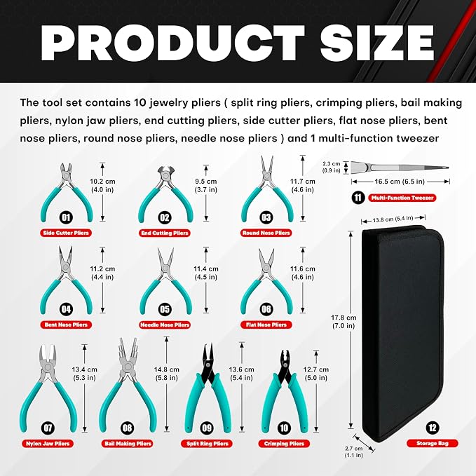 C&T 11-Piece Jewelry Plier Sets,Jewelry Making Tools Kit, Micro Jewelry Pliers Set, Stainless Steel Tweezers with Storage Pouch, Pliers set for Jewelry Making Supplies