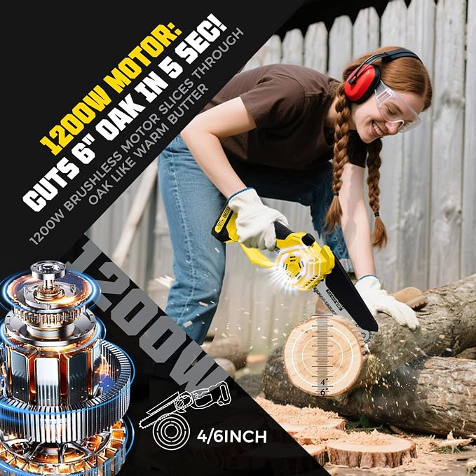 2-in-1 Electric Pole Saws for Tree Trimming, Brushless 1200W Cordless Pole Saw & 6 Inch Mini Chainsaw,16-Foot Max Reach & Multi-Angle, Tree Trimmer Branch Cutter Limb Pruner with 2 Battery