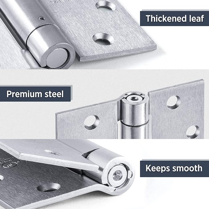 Satin Door Hinges 4.5 Inch Self Closing Hinge Hardware Adjustable Spring Hinges for Commercial Grade Self-Closing, UL Listed 3 Pack