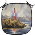 Lunarable Lighthouse Chair Cushion Pad, Les Eclaireurs Lighthouse Coastline Seashore Mountains Cliff Painting Effect, Seat Padding for Kitchen & Patio with Anti-Slip Backing, 16"x16", Blue Red Green