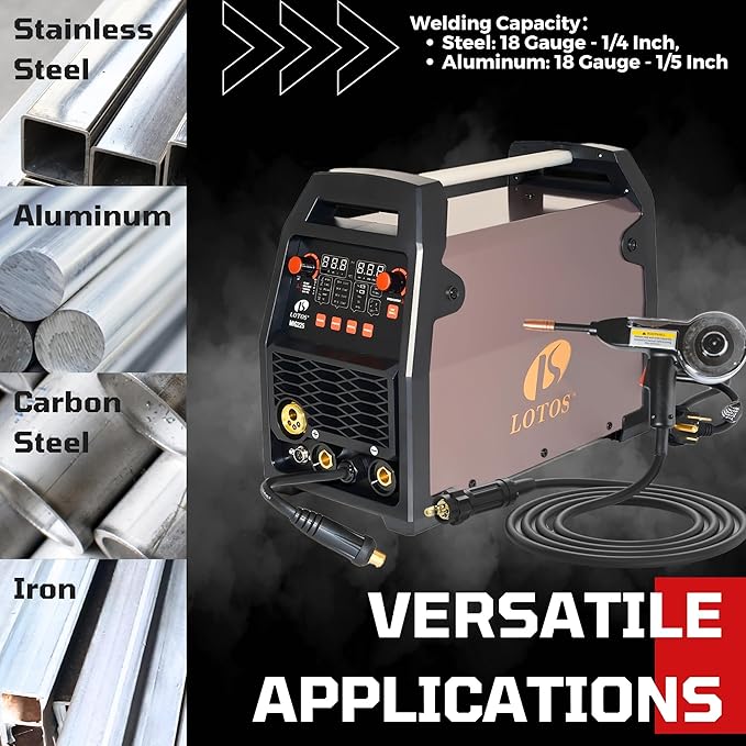 MIG180SP 6-in-1 180A MIG Welder with Spool Gun for Aluminum Welding, Gas/Flux-Core MIG, Lift TIG, Stick, Spot, Auto Synergic Voltage Fine-Tune, 120/240V Dual-Voltage, LED Display