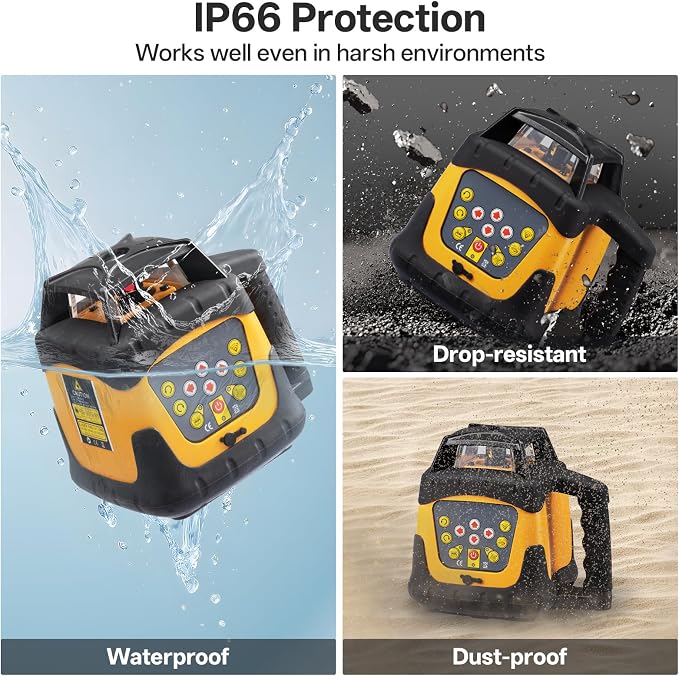 Self-Leveling Green Rotary Laser Level Kit, 2300ft Range with Receiver, ±1/10" Accuracy at 100ft, Class II ≤ 5 mW Laser, IP66 Waterproof, Includes Tripod, Grade Rod & Carrying Case
