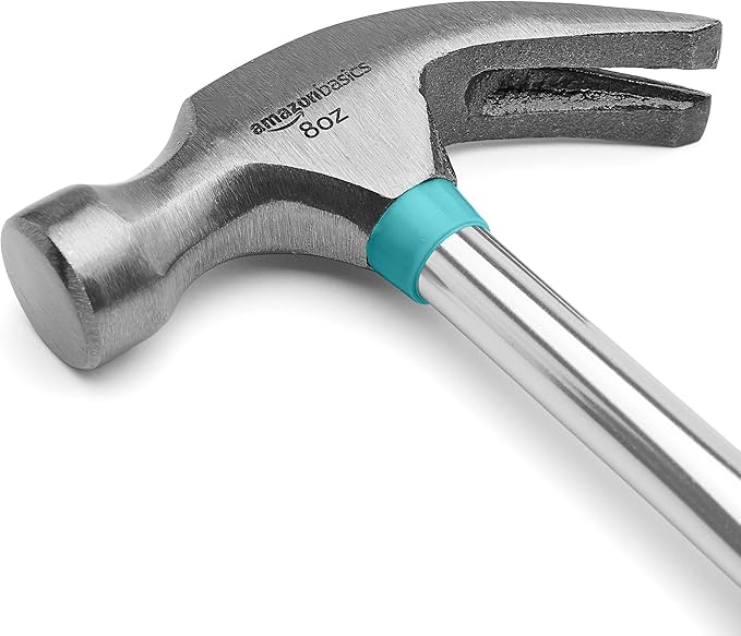 Amazon Basics 8 oz Claw Hammer with Shock Reduction, No-Slip Grip, Turquoise
