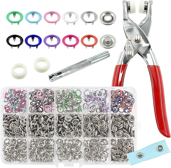 200 Sets Snaps Buttons Fastener kit Hollow Steel Prong Snaps Buttons with Pliers Press Tool for DIY Crafts Clothes Hats Bags Sewing (Hollow)