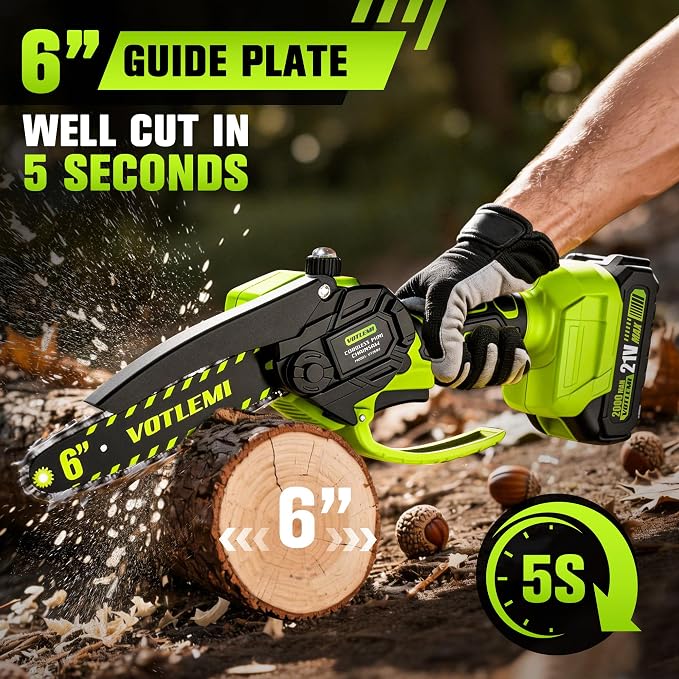 Mini Chainsaw Cordless, 6 Inch Electric Chainsaw with 2000MAH Battery, 1000W Handheld Battery Powered Chain Saw with Auto Oiler, Gifts for Wood Cutting/Tree Trimming