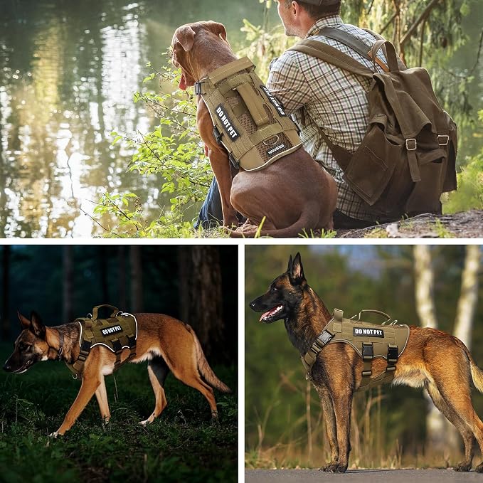 Tactical Molle Vest Mesh Dog Harness with 10 Removale Pet Patches | Breathable Service Dog harness with Double Soft Padded Handle for Small Dog, Reflective Military Pet Vest for Walk Hiking