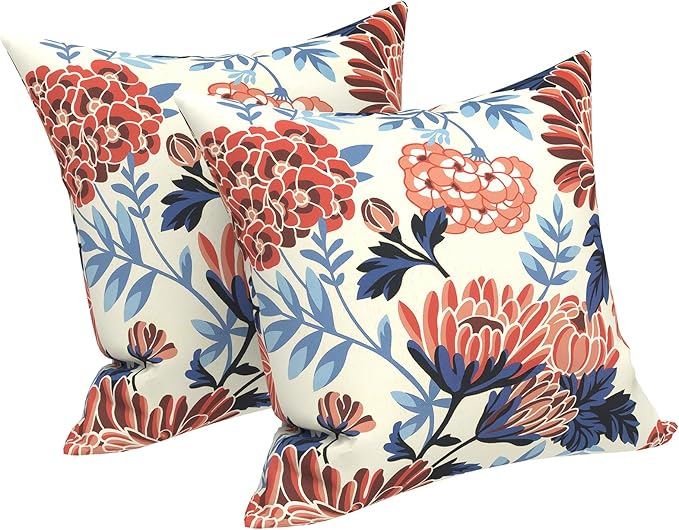 LVTXIII Outdoor Throw Pillows 16x16 Inch, Set of 2 Square Decorative Pillows with Inserts for Patio Furniture, Porch Chair, Garden Sofa, Vibrant Blossom