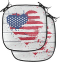 Lunarable Americana Chair Cushion Pads Set of 2, USA Flag in Heart Shape on Wood Holiday Splattered Grunge Style Illustration, Anti-Slip Seat Padding for Kitchen & Patio, 16"x16", Cream Red Blue