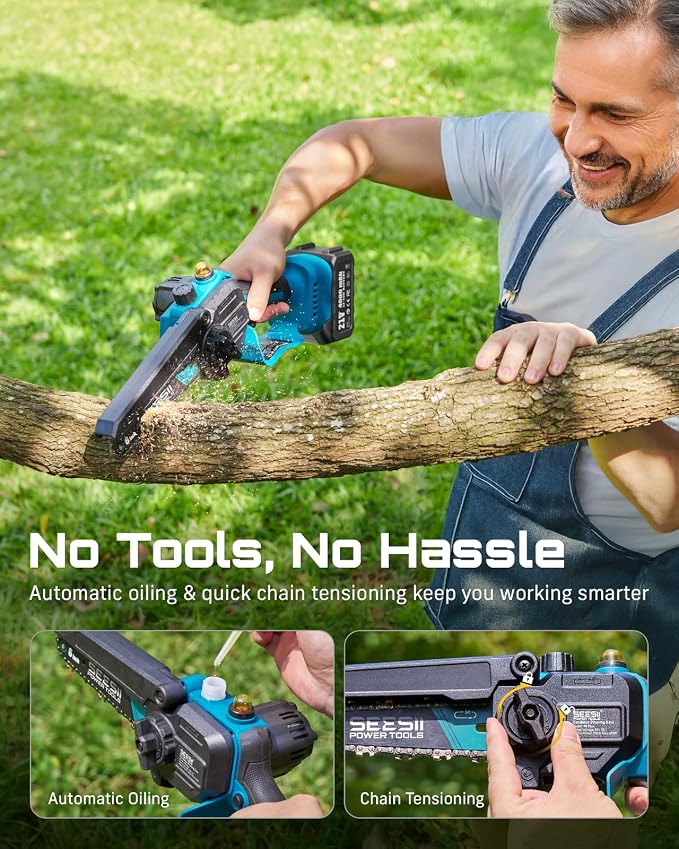 SEESII 2-in-1 Cordless Pole Saws & Mini Chainsaw 6 Inch for Tree Trimming | 2 x 4000mAh Batteries, Handheld Cutter with 10FT Extension Pole for Pruning, Yard Cleanup, Ideal for Homeowners Gardeners