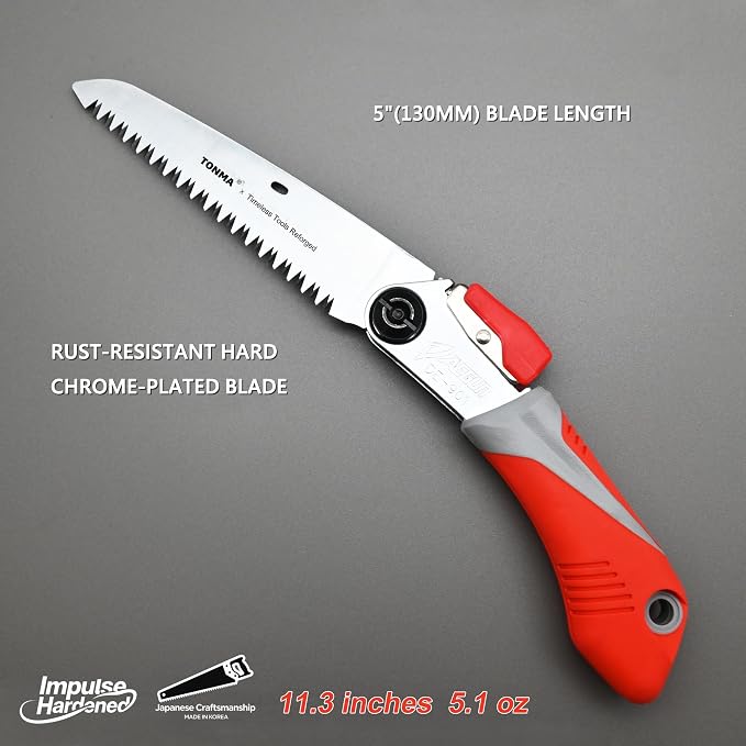 TONMA Folding Saw [Made in Korea] 5 "(130mm) Medium Teeth Small Pocket Pruning Hand Saw for Wood Cutting, Outdoor Camping, Gardening, Japanese Craft Plating Impulse Hardened Stainless Blade