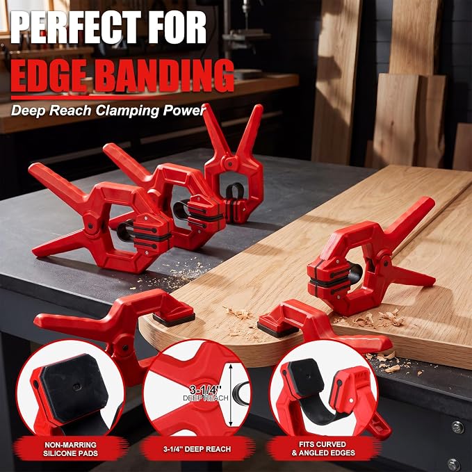 Ceenna 8 Pack Edge Band Spring Clamps - Adjustable Woodworking Clamps for Edge Banding, Carpentry & Home Improvement