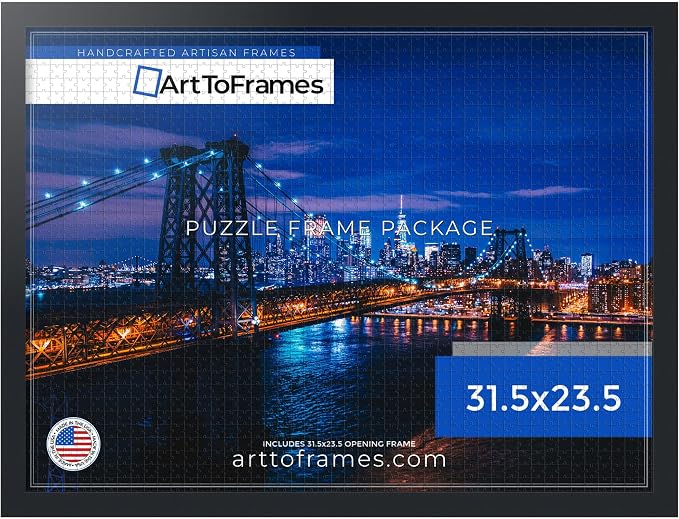 ArtToFrames Puzzle Frame for Buffalo Games 1500 Piece Jigsaw Puzzles, 31.5x23.5 Inch (80x60 cm), Soft Black Engineered Wood with Economy Acrylic, Ready to Hang Puzzle Display
