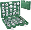 58PCS Oil Filter Wrench Set Stainless Steel 1/2" Drive Cup Remover Tool | Type Remover Tool with Drain Plug Sockets for Car, SUV(Green)