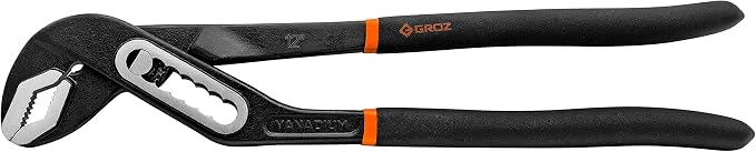 Groz 12-inch Water Pump Pliers | Chrome Vanadium Steel | Easy one Hand Adjustment | Cushion Grip | #31742