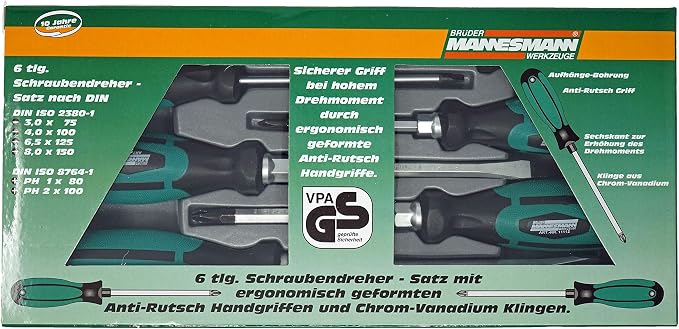 Brüder Mannesmann Werkzeug M11113-6 Screwdriver Set of 6 in Accordance with DIN