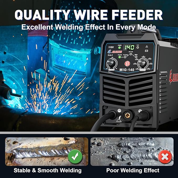 GZ GUOZHI 140A MIG Welder, 3 in 1 Welder FLUX MIG/ARC/Lift TIG Multi-Process Mig Welder, 110V Welding Machine, Welder Machine 110v Flux Core Welder with Welding Gun