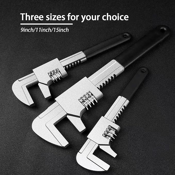 Non-slip Design 9 inch Automotive Wrench with [Silicone Non-slip Grip] Adjustable Wrench Fits a Variety of Fastener Sizes for Construction Machine Automobiles Home Repairs 9'' Black