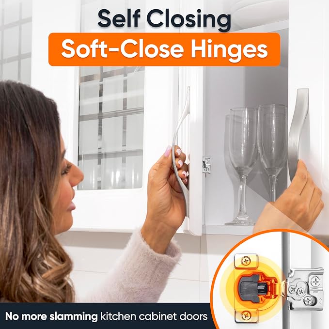 Decobasics 4 Pack Soft Close Cabinet Hinges – 5/8" Overlay for Kitchen Cabinet Doors, Face Frame Concealed Hidden Hinges – Stainless Steel, Self-Closing with 3-Way Adjustment & Slow Close Damper