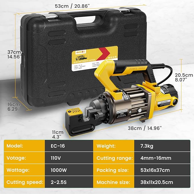 Anbull 1000W Electric Hydraulic Rebar Cutter, Cutting up to 5/8 Inch 4-16mm #5 Rebar, with Replaceable Jaw Blades, Cutting Speed 2-2.5S (EC-16)
