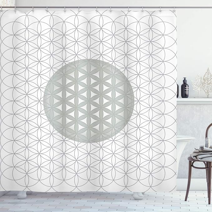 Ambesonne Geometry Shower Curtain, Interlace Circles of Time and Space Theme Vortex Natural Geometry Myth Form, Cloth Fabric Bathroom Decor Set with Hooks, 69" W x 75" L, Pale Grey