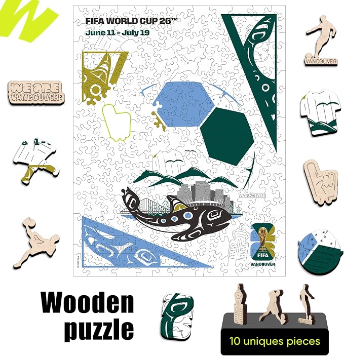 FIFA World Cup 2026 City Puzzle Vancouver Poster Wooden Jigsaw Puzzle for Adults, Official Licensed Soccer Sports Puzzles, 200 Pieces Home Decor Gift for Fans, 9.3x11.8''